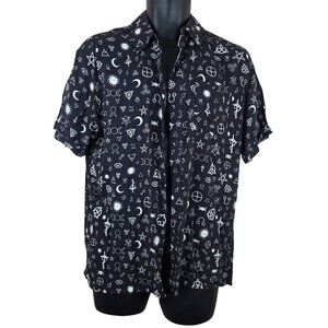Hot Topic Black Button-Up Shirt Cosmic Occult Short Sleeves Mens S